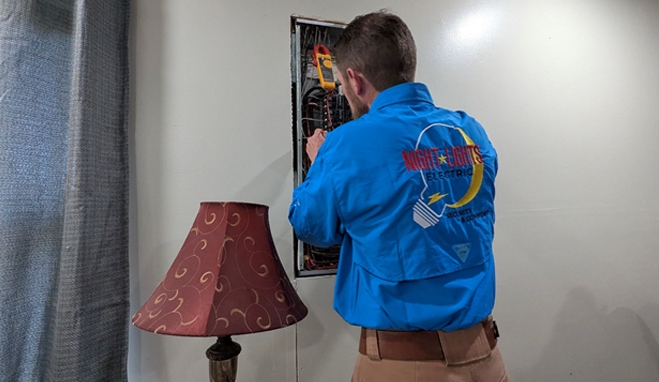NightLightsElectric.com Logo, Electrical, electrician, residential, commercial, Generator installs, main breakers. breaker box, lighting, fans, electrical switch, wiring, rewiring, lighting design, 24/7 electrical services. homes, businesses.
